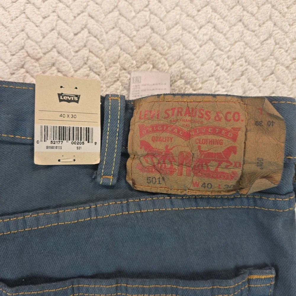 Levis 501 Original Fit Stretch Jeans Mens 40x30 Blue Gray Button Fly 00501-0115